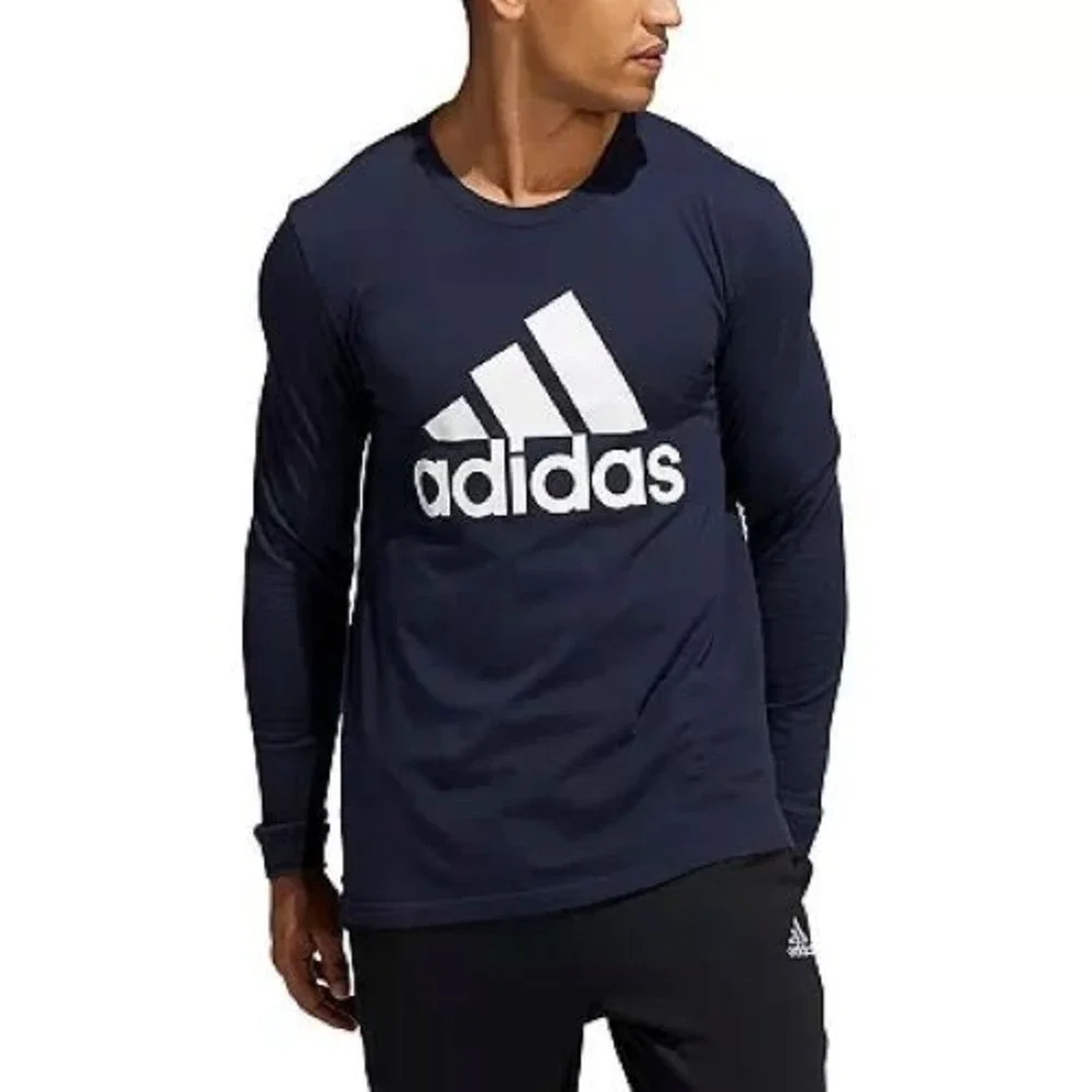 Adidas Blue Big Logo Graphic Golf‎ Preppy Athletic Biker Long Sleeve Shirt Men M